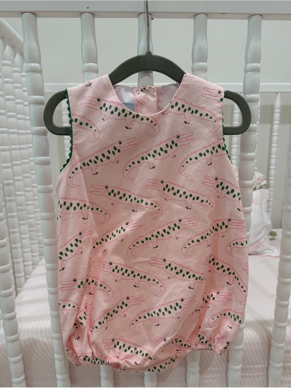 Little English Pink Alligator Print Baby One-Piece